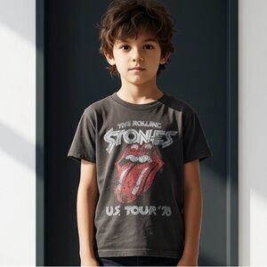 $10 Add-on 💟Rolling Stones Kids T-shirt- Distressed Black with Red Tongue